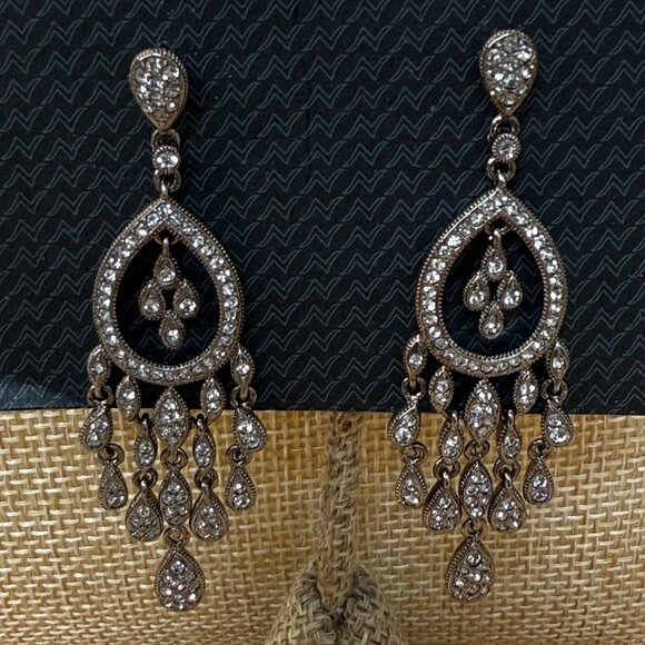 Nadri Silver-Tone Crystal Chandelier Earrings With Teardrop Design & Dangling - Picture 2 of 8